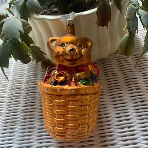 Glass Ornament Teddy Bear Basket of Toys Germany